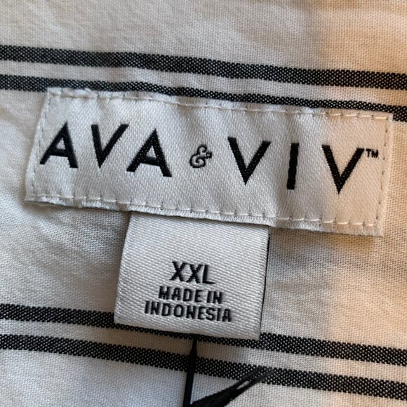 AVA & VIV WHITE BUTTON DOWN SHIRT WITH BLACK STRIPES NWT - Picture 5 of 6